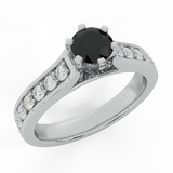 1.25 ct Black & White Center Diamond Accented Engagement Ring 14K Gold - White Gold