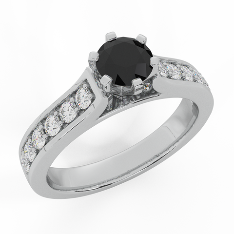 1.25 ct Black & White Center Diamond Accented Engagement Ring 14K Gold - White Gold