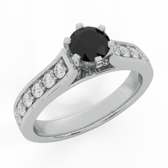 Black & White Center Diamond Accented Engagement Ring White Gold