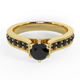 Black Diamond Engagement Ring 14K Gold - Yellow Gold