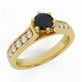 1.25 ct Black & White Center Diamond Accented Engagement Ring 14K Gold - Yellow Gold