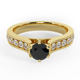 1.00 ct Black & White Center Diamond Accented Engagement Ring 14K Gold - Yellow Gold