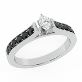 3/4 ct Marquise & Round Accent Black Engagement Ring 14K Gold-G,I1 - White Gold
