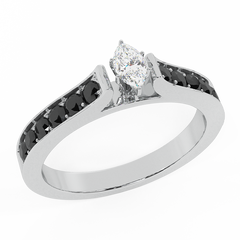 Marquise & Round Accent Black Engagement Ring White Gold