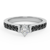 1/2 Carat Marquise & Round Accent Black Engagement Ring 14K Gold-G,I1 - White Gold