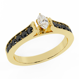 1/2 Carat Marquise & Round Accent Black Engagement Ring 14K Gold-G,I1 - Yellow Gold