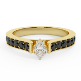 1/2 Carat Marquise & Round Accent Black Engagement Ring 14K Gold-G,I1 - Yellow Gold