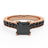 Princess Cut 14K Gold Black Diamond Engagement Ring for Women - Rose Gold
