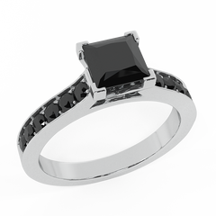 Princess Cut White Gold Black Diamond Engagement Ring for Women