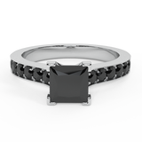 Princess Cut 14K Gold Black Diamond Engagement Ring for Women - White Gold