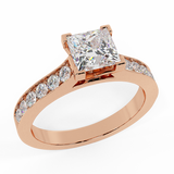 Princess Cut with Accent Diamonds in Cathedral Style Ring 14k Gold-I,I1 - Rose Gold