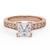Princess Cut with Accent Diamonds in Cathedral Style Ring 14k Gold-G,VS - Rose Gold
