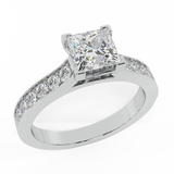 Princess Cut with Accent Diamonds in Cathedral Style Ring 14k Gold-G,VS - White Gold