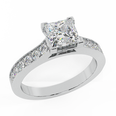 Princess Cut with Accent Diamonds in Cathedral Style Ring White Gold