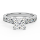 Princess Cut with Accent Diamonds in Cathedral Style Ring 14k Gold-G,VS - White Gold