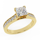 Princess Cut with Accent Diamonds in Cathedral Style Ring 14k Gold-G,VS - Yellow Gold