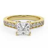 Princess Cut Diamond Ring Cathedral Setting 14k Gold-G,SI - Yellow Gold