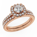 Wedding Ring Set Round diamond Cushion halo 14K Gold 1 ct-G,SI - Rose Gold