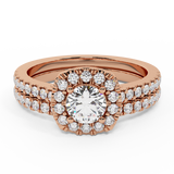 Wedding Ring Set Round diamond Cushion halo 14K Gold 1 ct-H,SI - Rose Gold