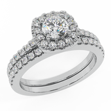 Wedding Ring Set Round diamond Cushion halo 14K Gold 1 ct-G,VS2 - White Gold