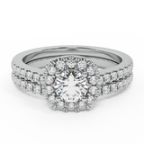 Wedding Ring Set Round diamond Cushion halo 14K Gold 1 ct-H,SI - White Gold