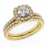 Wedding Ring Set Round diamond Cushion halo 14K Gold 1 ct-G,VS2 - Yellow Gold