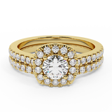 Wedding Ring Set Round diamond Cushion halo 14K Gold 1 ct-G,I2 - Yellow Gold