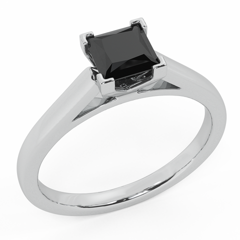 Princess Black Diamond Cathedral Setting Engagement Ring in 14k Gold - White Gold