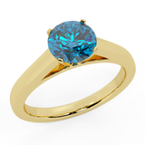Round Blue Diamond Cathedral Setting Engagement Ring in 14k Gold-Blue - Yellow Gold