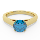 Round Blue Diamond Cathedral Setting Engagement Ring in 14k Gold-Blue - Yellow Gold