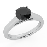 Round Brilliant Earth-mined Black Diamond Engagement Ring 14K Gold - White Gold