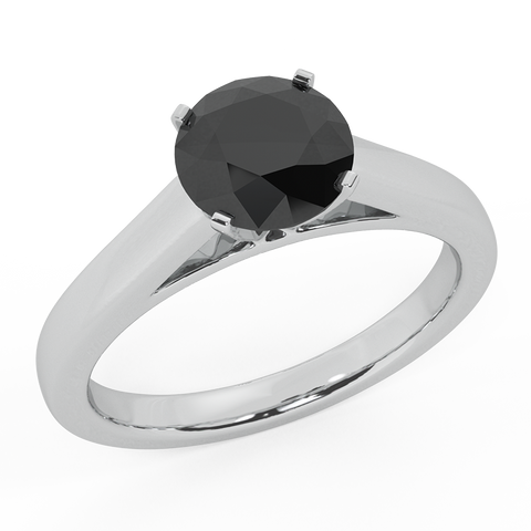 Round Brilliant Earth-mined Black Diamond Engagement Ring 14K Gold - White Gold
