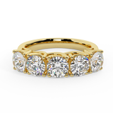 Wedding band 14K Gold Five Stone Diamond Wedding Ring Trellis Setting-F,VS - Yellow Gold