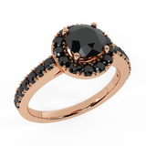 Black Diamond Halo Ring 1 Carat Total Weight 14K Solid Gold - Rose Gold