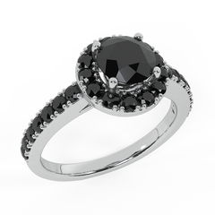 Black Diamond Halo Ring 1 Carat Total Weight White Gold 1