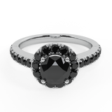 Black Diamond Halo Ring 1 Carat Total Weight 14K Solid Gold - White Gold