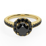 Black Diamond Halo Ring 1 Carat Total Weight 14K Solid Gold - Yellow Gold