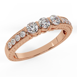 Three-stone Vintage Diamond Ring Past Present Future 1/2ct 14K Gold-SI - Rose Gold