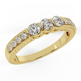Three-stone Vintage Diamond Ring Past Present Future 1/2ct 14K Gold-SI - Yellow Gold