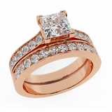 Princess Cut Diamond Cathedral Accent Engagement Ring Set 14K Gold-I,I1 - Rose Gold