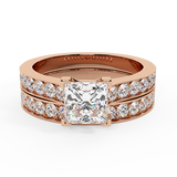 Princess Cut Diamond Cathedral Accent Engagement Ring Set 14K Gold-G,SI - Rose Gold