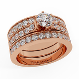 Diamond Wedding Ring Set Round Brilliant Cut w/ Enhancer Bands 14K Gold I-I1 - Rose Gold