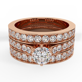 Diamond Wedding Ring Set Round Brilliant Cut w/ Enhancer Bands 14K Gold G-SI - Rose Gold