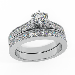 Wedding Ring Set for Women Round Diamond Bridal Set White Gold