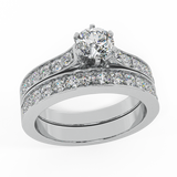 Wedding Ring Set for Women Round Diamond Bridal Set 14K Gold-I,I1 - White Gold