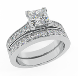 Princess Cut Diamond Cathedral Accent Engagement Ring Set 14K Gold-I,I1 - White Gold