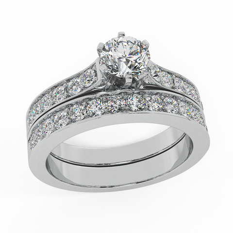 Wedding Ring Set for Women Round Diamond Bridal Set 14K Gold-G,I1 - White Gold
