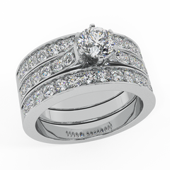 Diamond Wedding Ring Set Round Brilliant Cut w/ Enhancer Bands White Gold