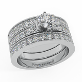 Diamond Wedding Ring Set Round Brilliant Cut w/ Enhancer Bands 14K Gold I-I1 - White Gold