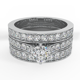 Diamond Wedding Ring Set Round Brilliant Cut w/ Enhancer Bands 14K Gold G-I1 - White Gold